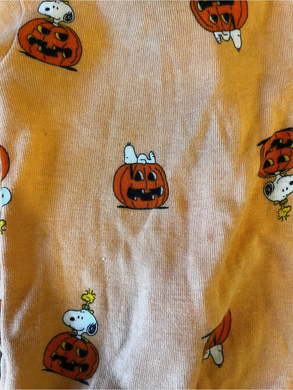 Janie and Jack Halloween Orange Pumpkin & Snoopy Print Footed One-Piece
